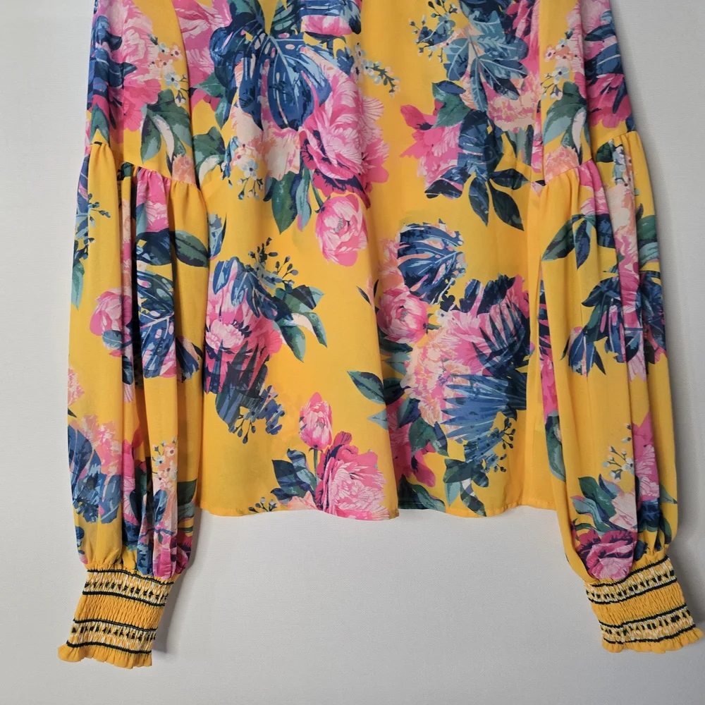 JEALOUS TOMATO Size S Bright Yellow Floral Summer Blouse - Picture 5 of 11
